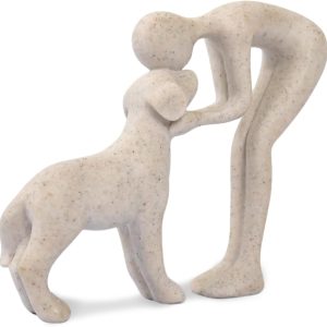 Abstract Person and Dog Head-to-Head Figurine Sandstone